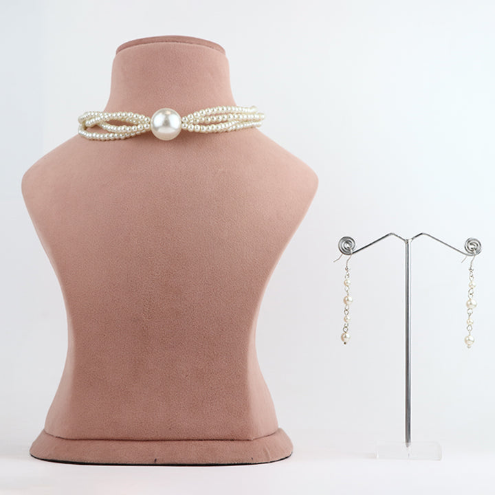 Classic Multi-Strand White Pearl Necklace and Earring Set