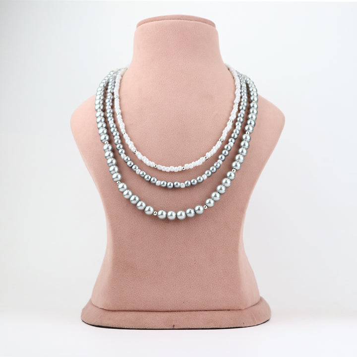 Grey and White Pearl Beaded Necklace and Earring Set