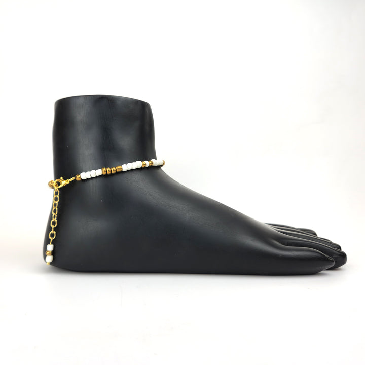 White & Gold Beaded Anklet
