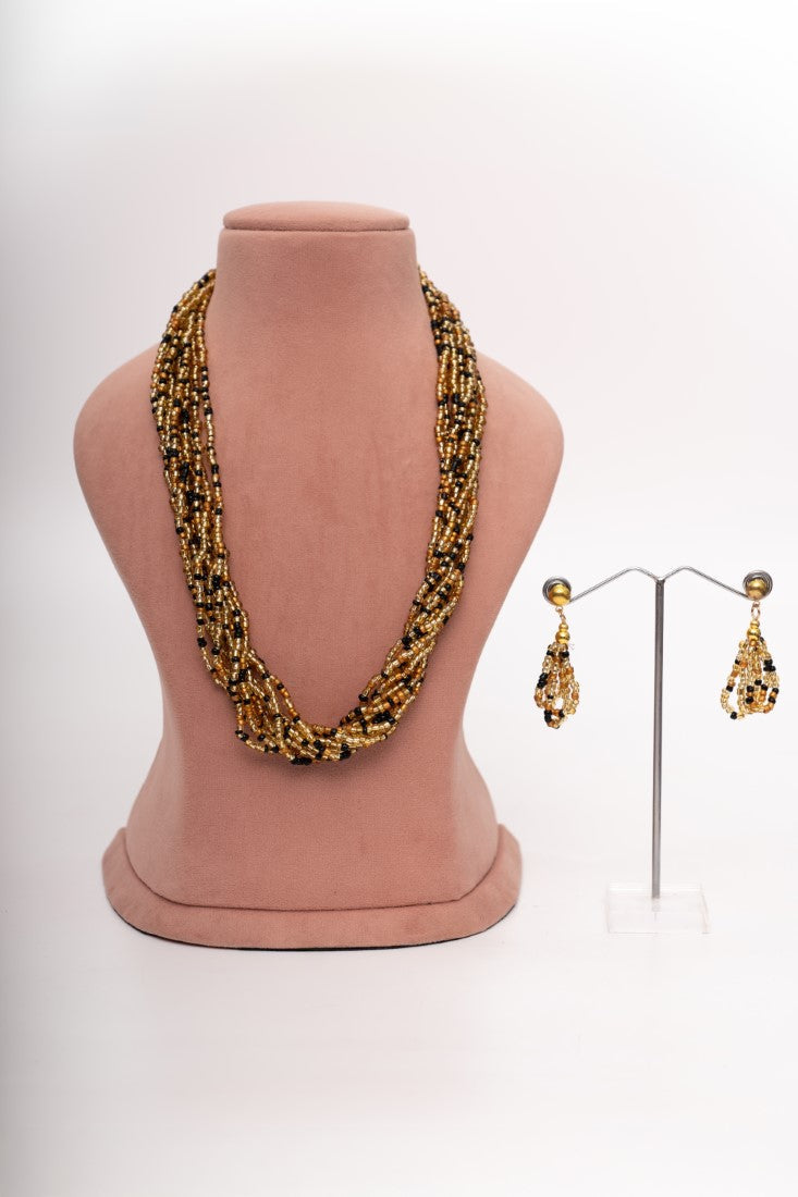 Golden Dusk Multi-Strand Beaded Necklace Set