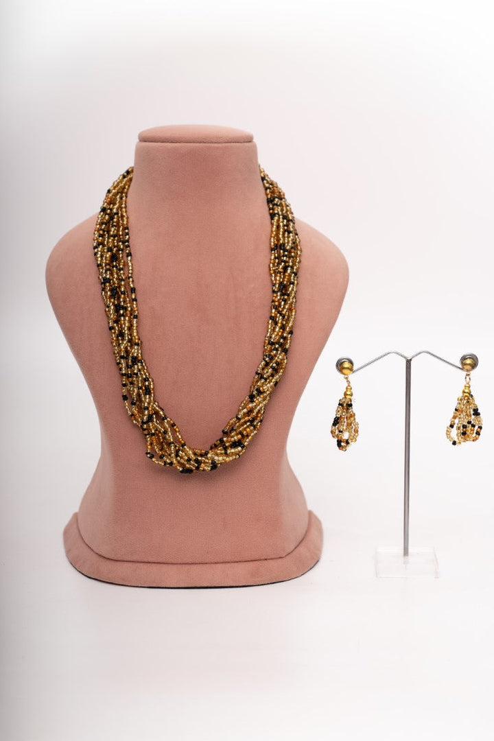 Golden Dusk Multi-Strand Beaded Necklace Set