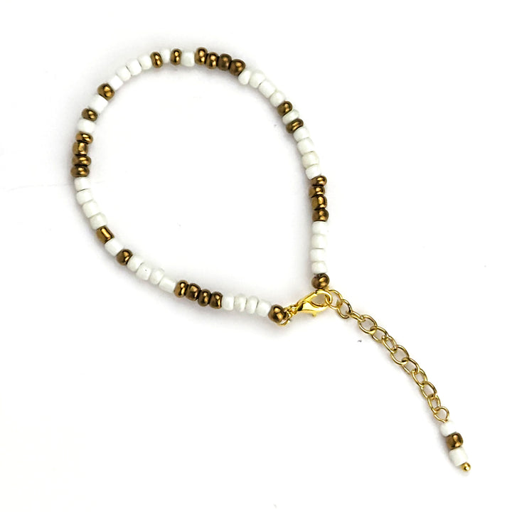 White & Gold Beaded Anklet