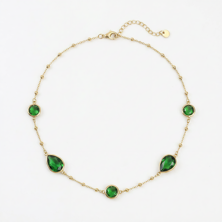 Emerald Zest Station Necklace – Waterproof 18k Gold Plated Stainless Steel
