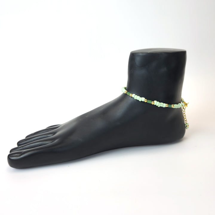 Dainty Green & Gold Beaded Anklet