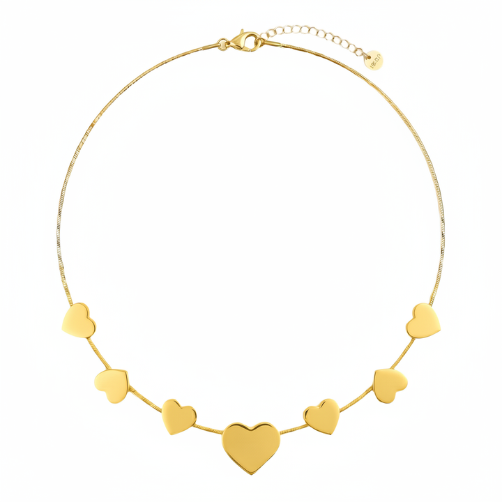 Golden-Tone Puffed Heart Charm Necklace – Anti-Tarnish Stainless Steel