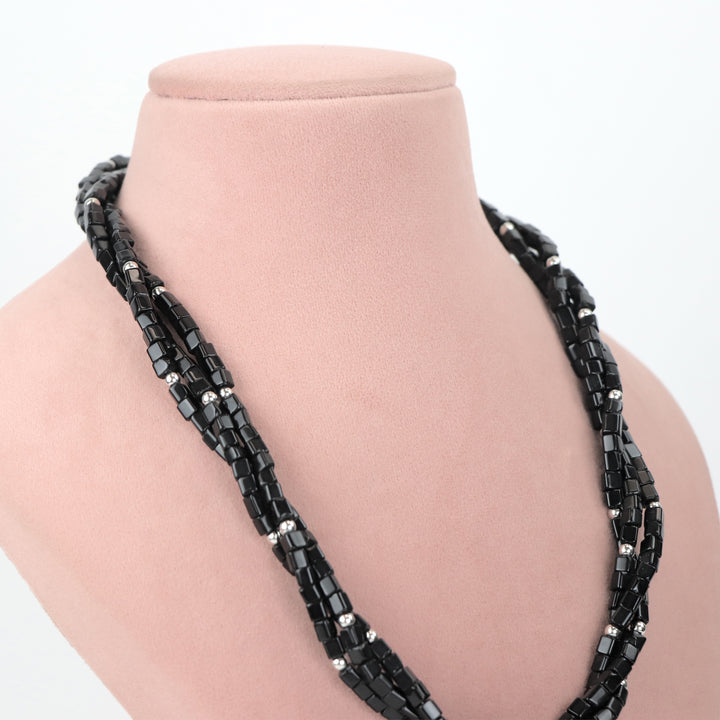 De lemon Midnight Noir Triple-Strand Black Cube Bead Necklace Set