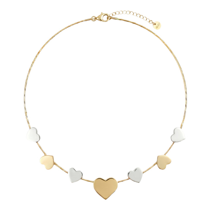 Two-Tone Puffed Heart Charm Necklace – Anti-Tarnish Stainless Steel