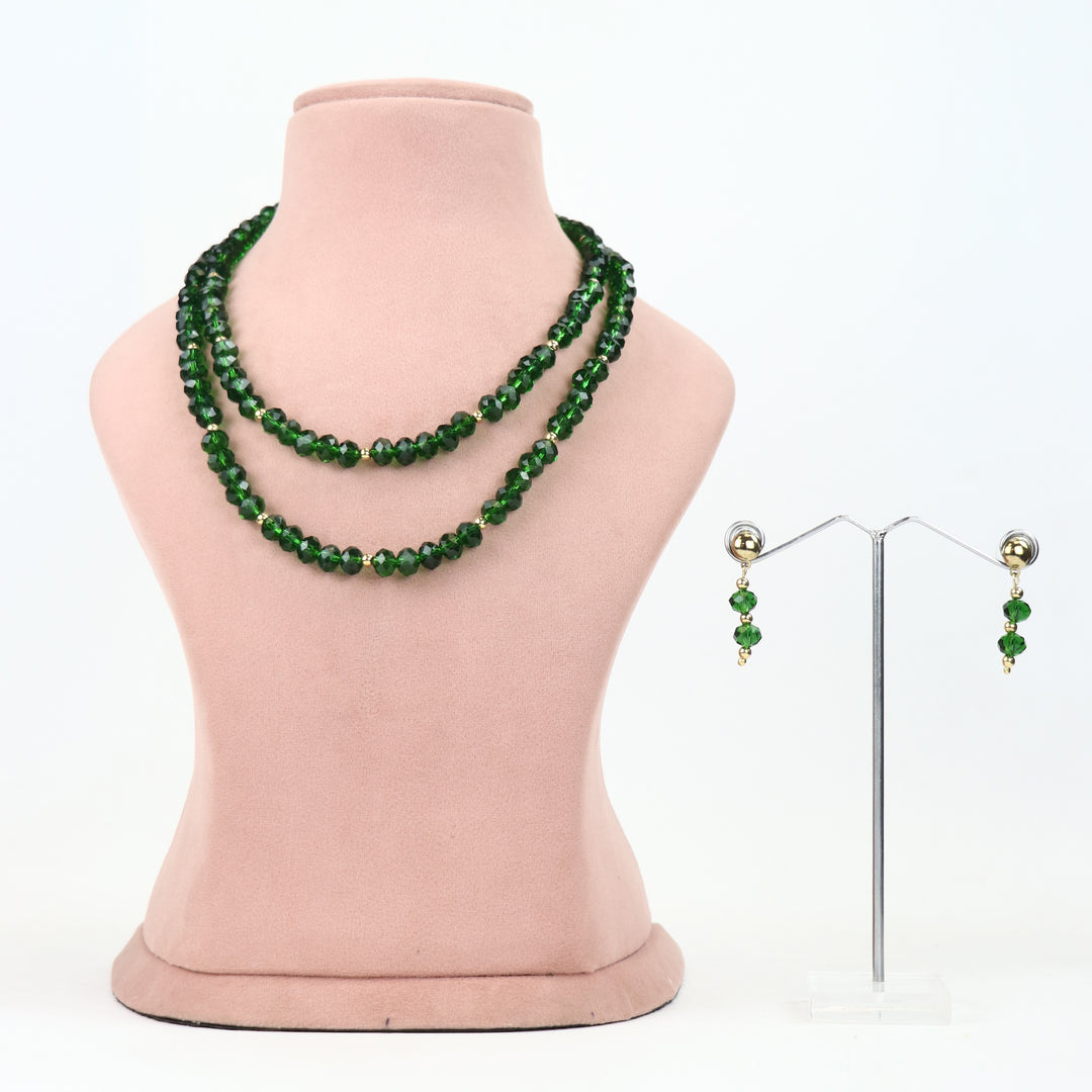 De lemon Emerald Green Faceted Glass Bead Double-Strand Necklace Set