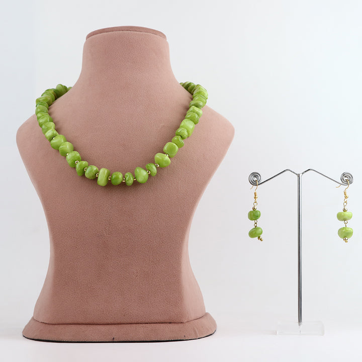 Green Semi-Precious Stone Necklace and Earring Set