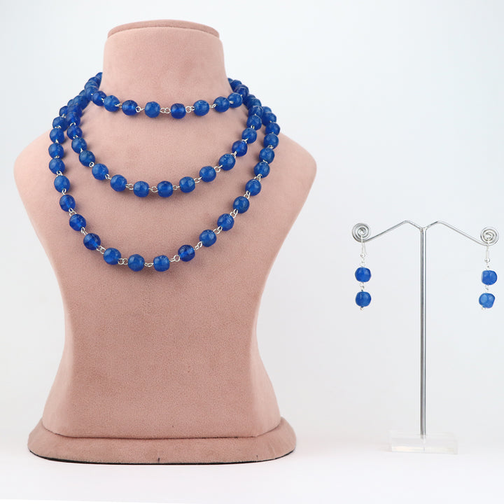 Lapis Blue Lampwork Beaded Necklace and Earring Set