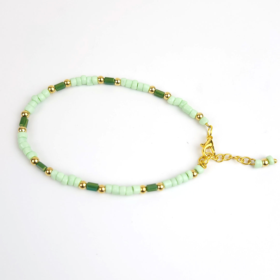 Dainty Green & Gold Beaded Anklet