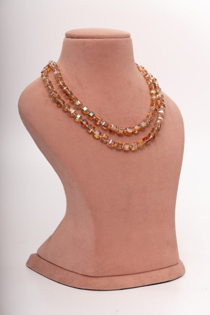 Double-Stranded Amber-Toned Cube Bead Necklace Set