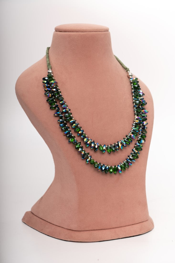 Emerald Twilight Layered Beaded Necklace Set