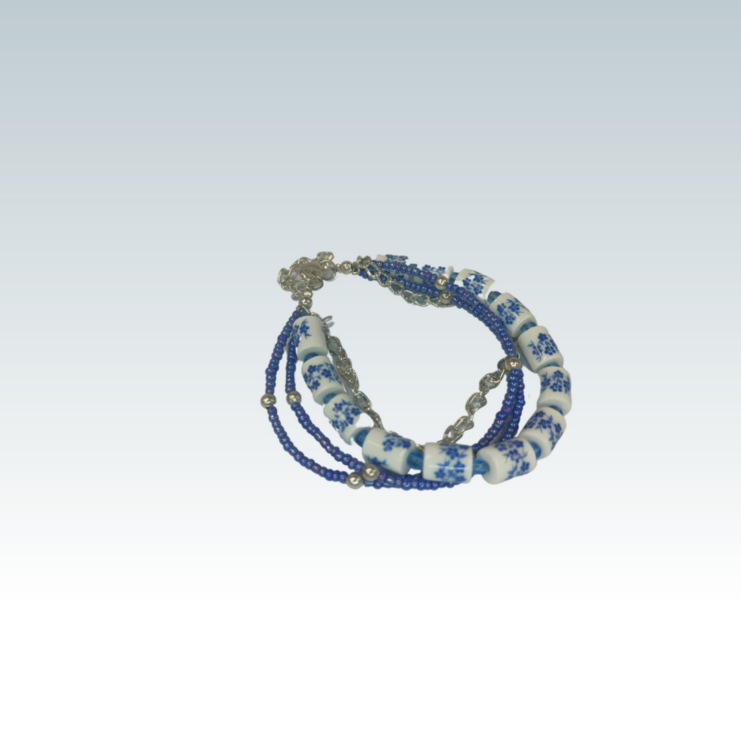 Printed Ceramic Bead Bracelet with seed Bead