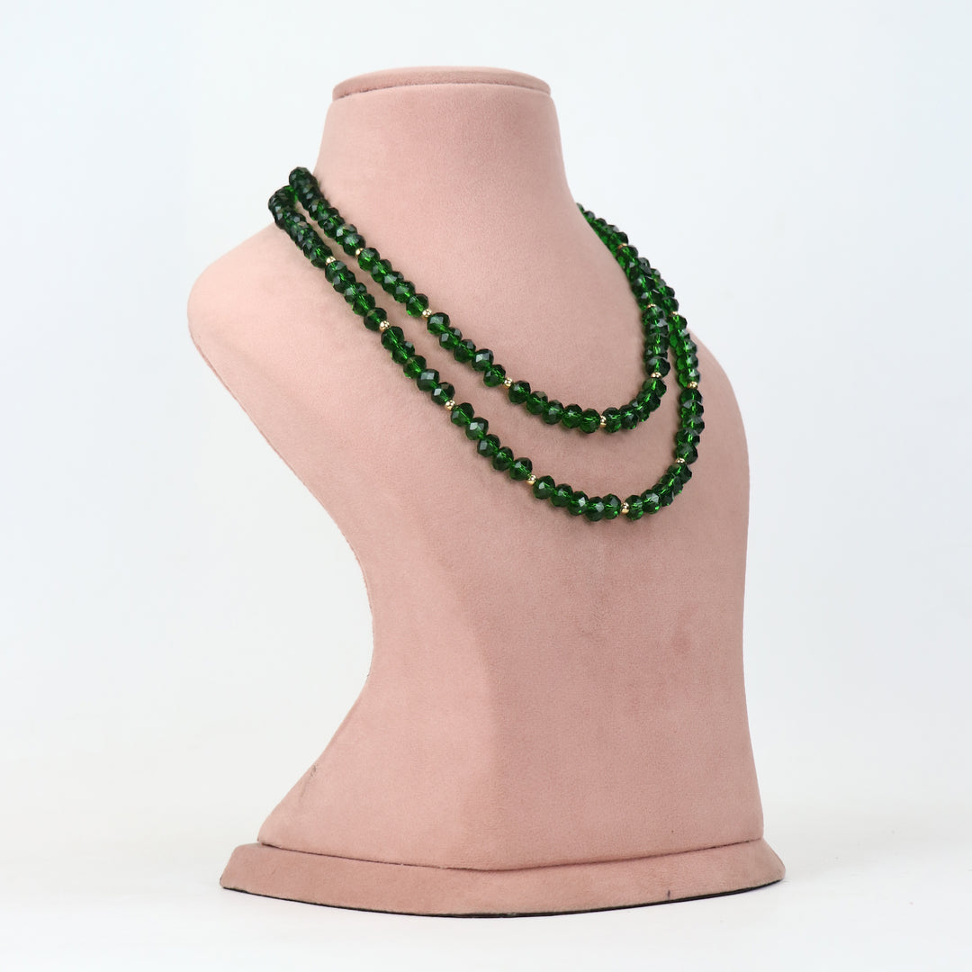 De lemon Emerald Green Faceted Glass Bead Double-Strand Necklace Set
