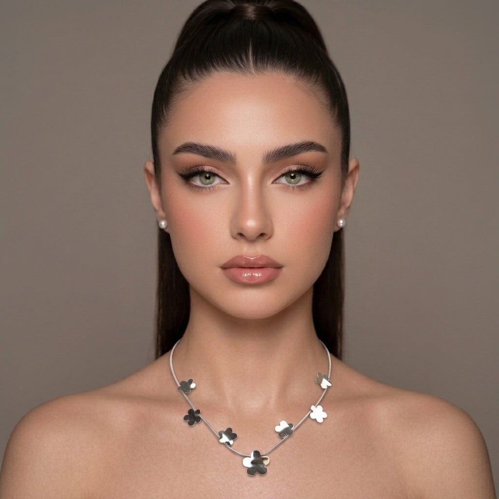 Sculpted Flora Link  Stainless steel Necklace