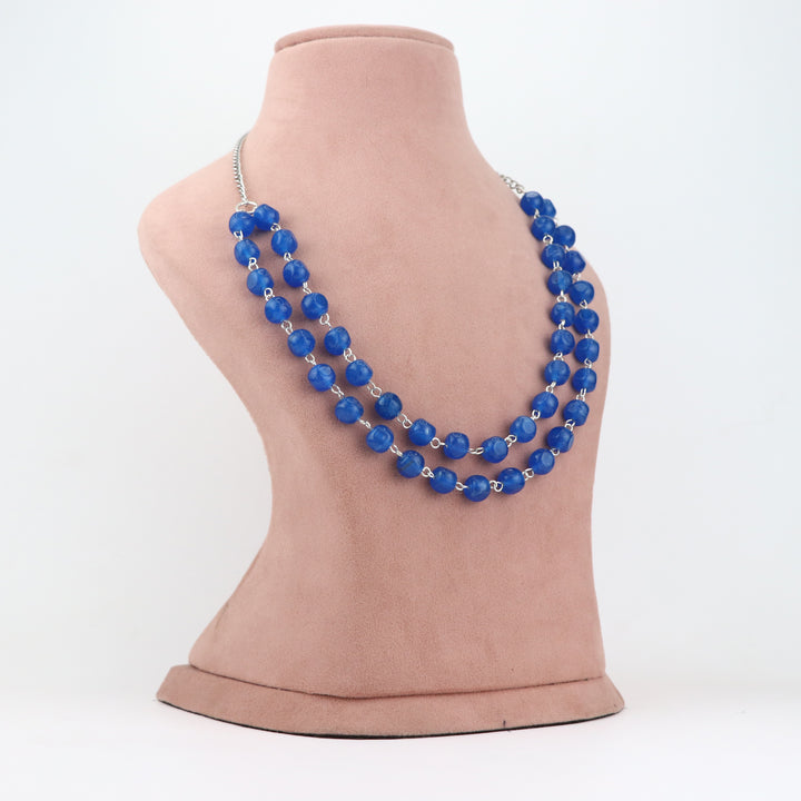 Classic Multi-Strand Blue Beaded Necklace and Earring Set