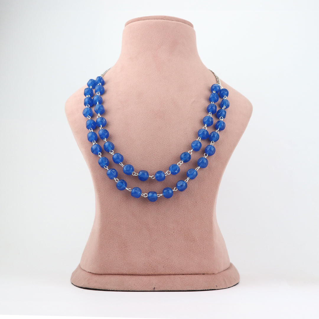 Classic Multi-Strand Blue Beaded Necklace and Earring Set