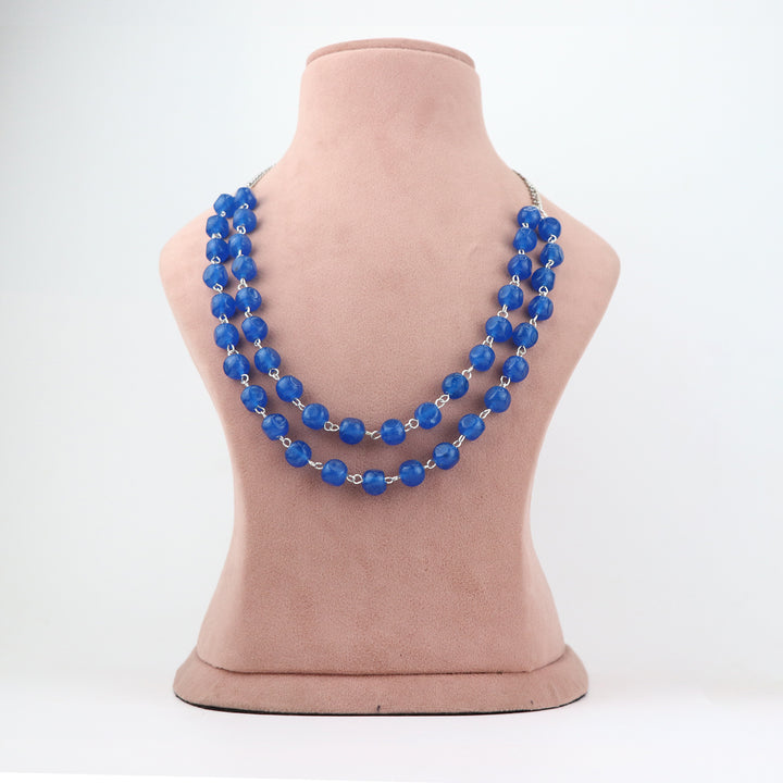 Classic Multi-Strand Blue Beaded Necklace and Earring Set