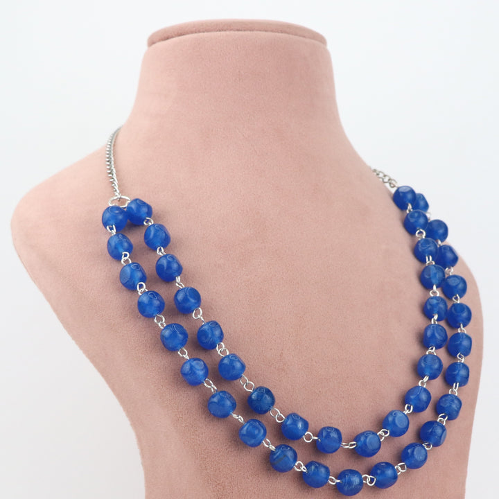 Classic Multi-Strand Blue Beaded Necklace and Earring Set
