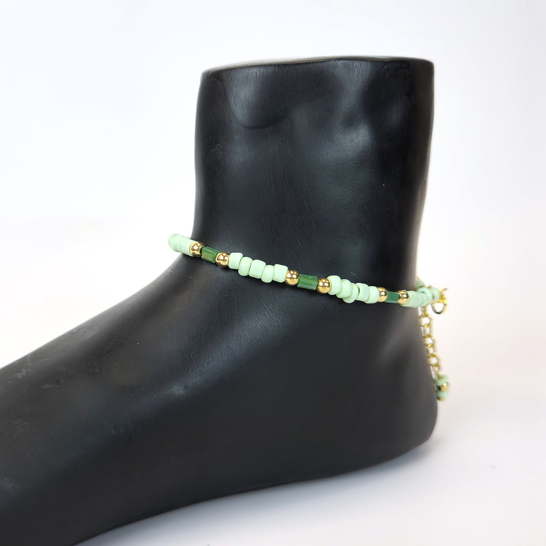 Dainty Green & Gold Beaded Anklet