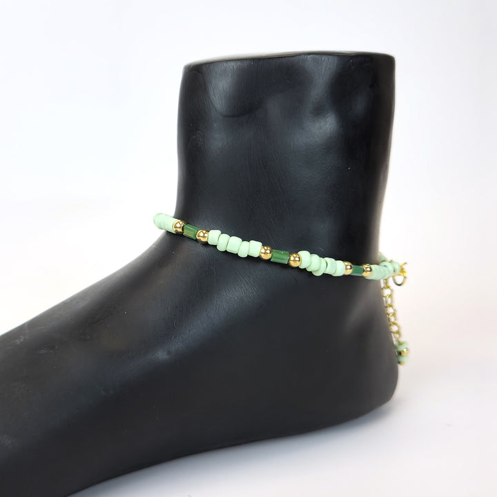 Dainty Green & Gold Beaded Anklet