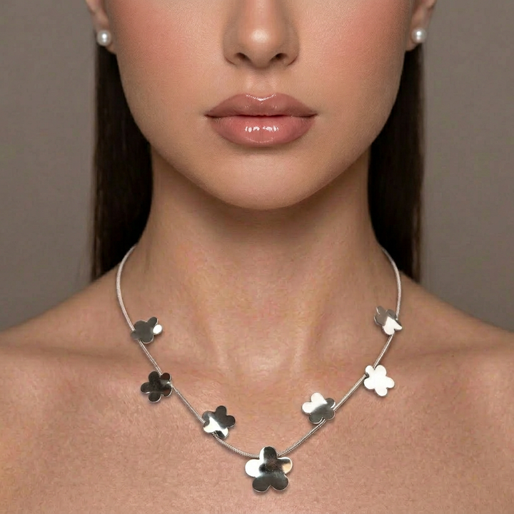 Sculpted Flora Link  Stainless steel Necklace