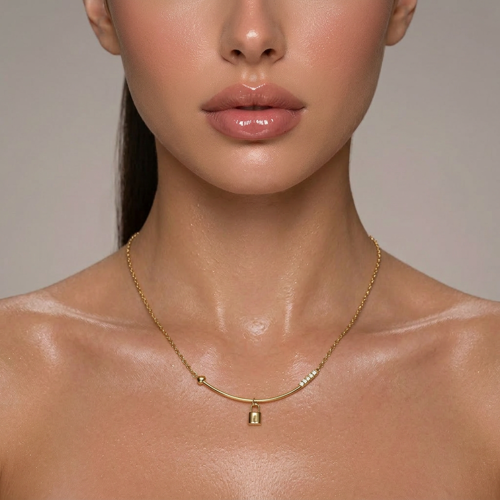 Golden Padlock Bar Necklace – Anti-Tarnish 18k Gold Plated Stainless Steel