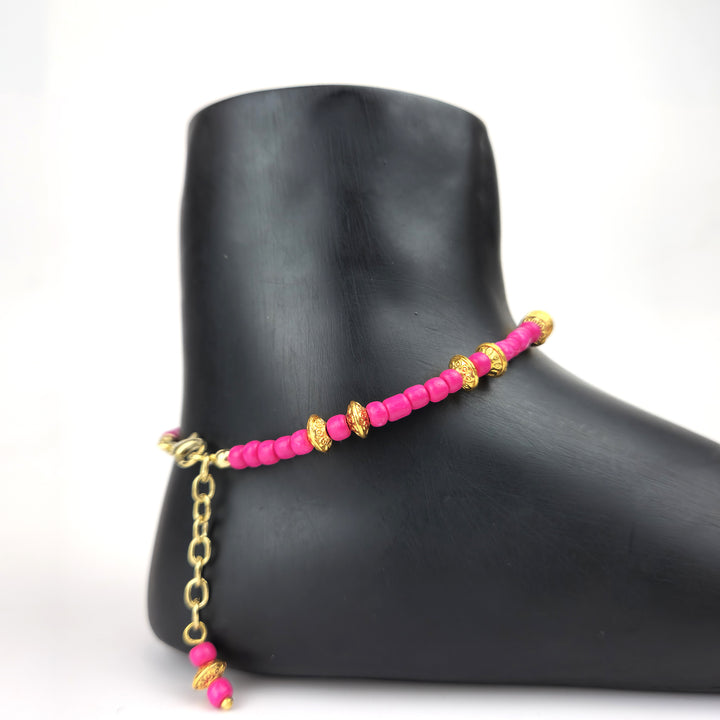 Hot Pink Beaded Anklet