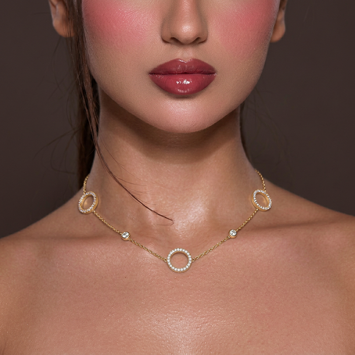 Halo Sparkle Station Necklace – 18k Gold Plated Waterproof Stainless Steel