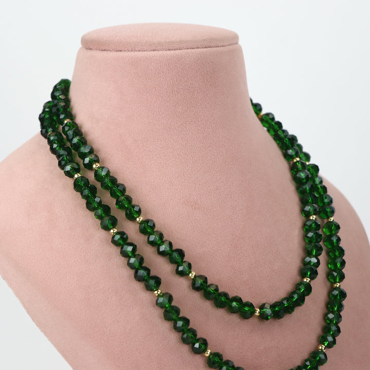 De lemon Emerald Green Faceted Glass Bead Double-Strand Necklace Set