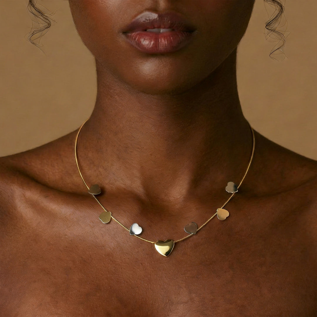 Two-Tone Puffed Heart Charm Necklace – Anti-Tarnish Stainless Steel