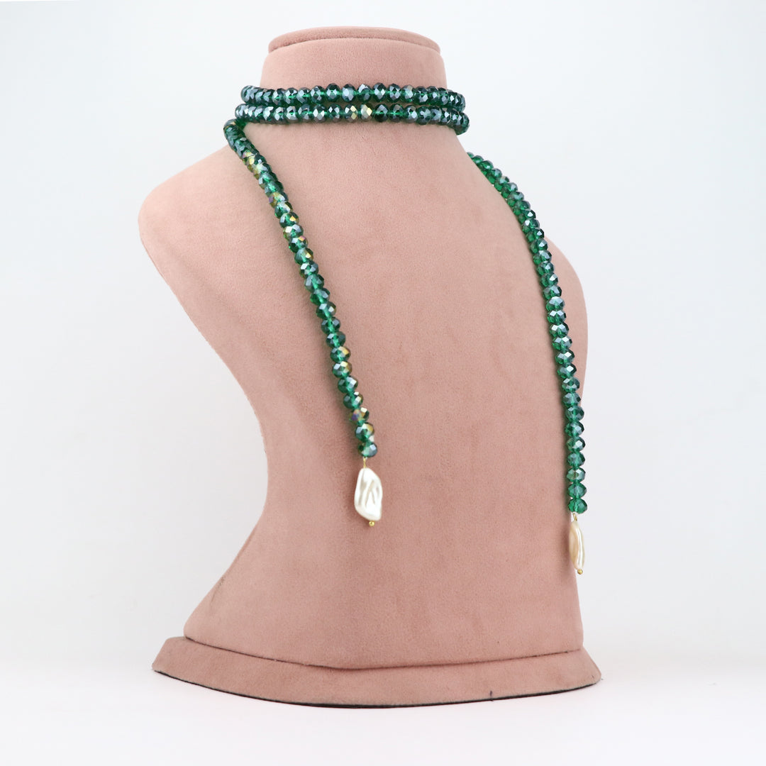 Emerald Green Crystal and Freshwater Pearl Jewelry Set