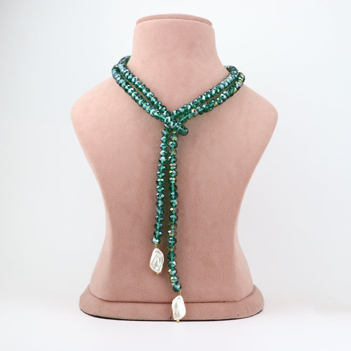 Emerald Green Crystal and Freshwater Pearl Jewelry Set