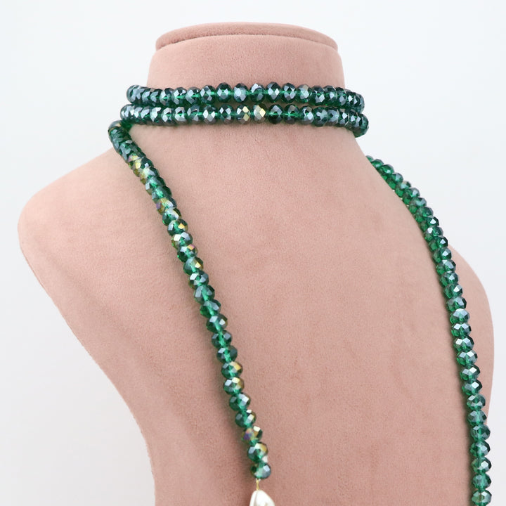 Emerald Green Crystal and Freshwater Pearl Jewelry Set