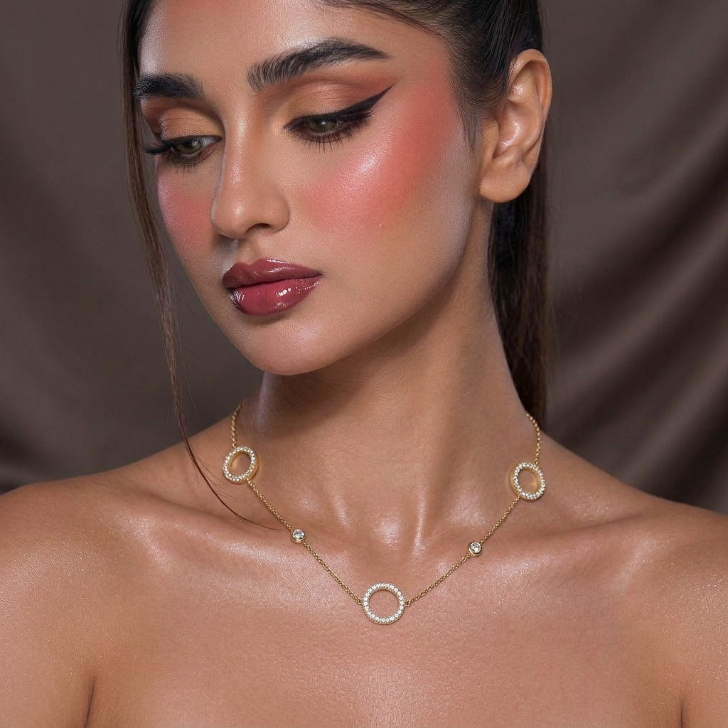 Halo Sparkle Station Necklace – 18k Gold Plated Waterproof Stainless Steel