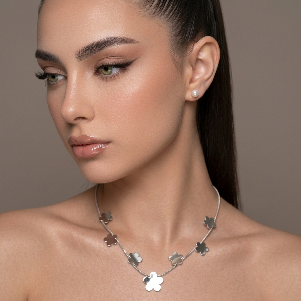 Sculpted Flora Link  Stainless steel Necklace