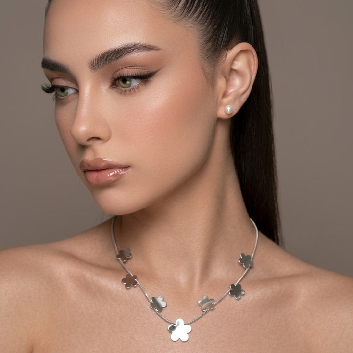 Sculpted Flora Link  Stainless steel Necklace