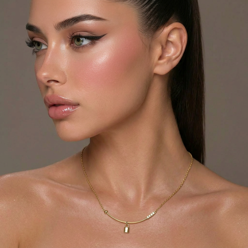 Golden Padlock Bar Necklace – Anti-Tarnish 18k Gold Plated Stainless Steel