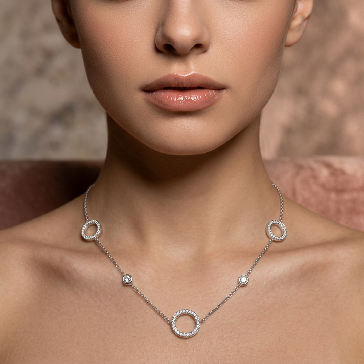 Interlocking Block Link Necklace – Anti-Tarnish Polished Silver Stainless Steel