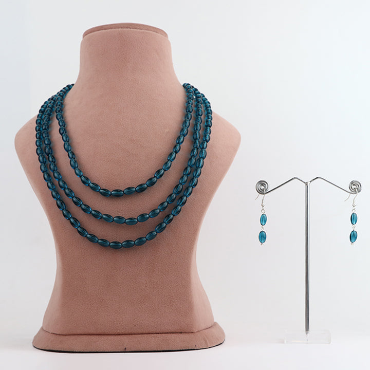 Multi-Strand Teal Faceted Glass Beaded Necklace and Earring Set