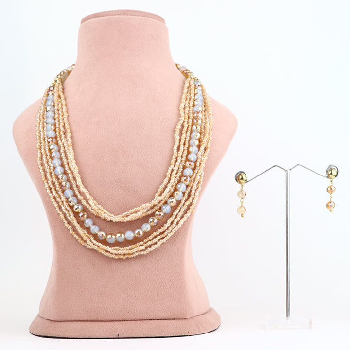 Champagne Elegance Multi-Strand Seed Bead Necklace Set