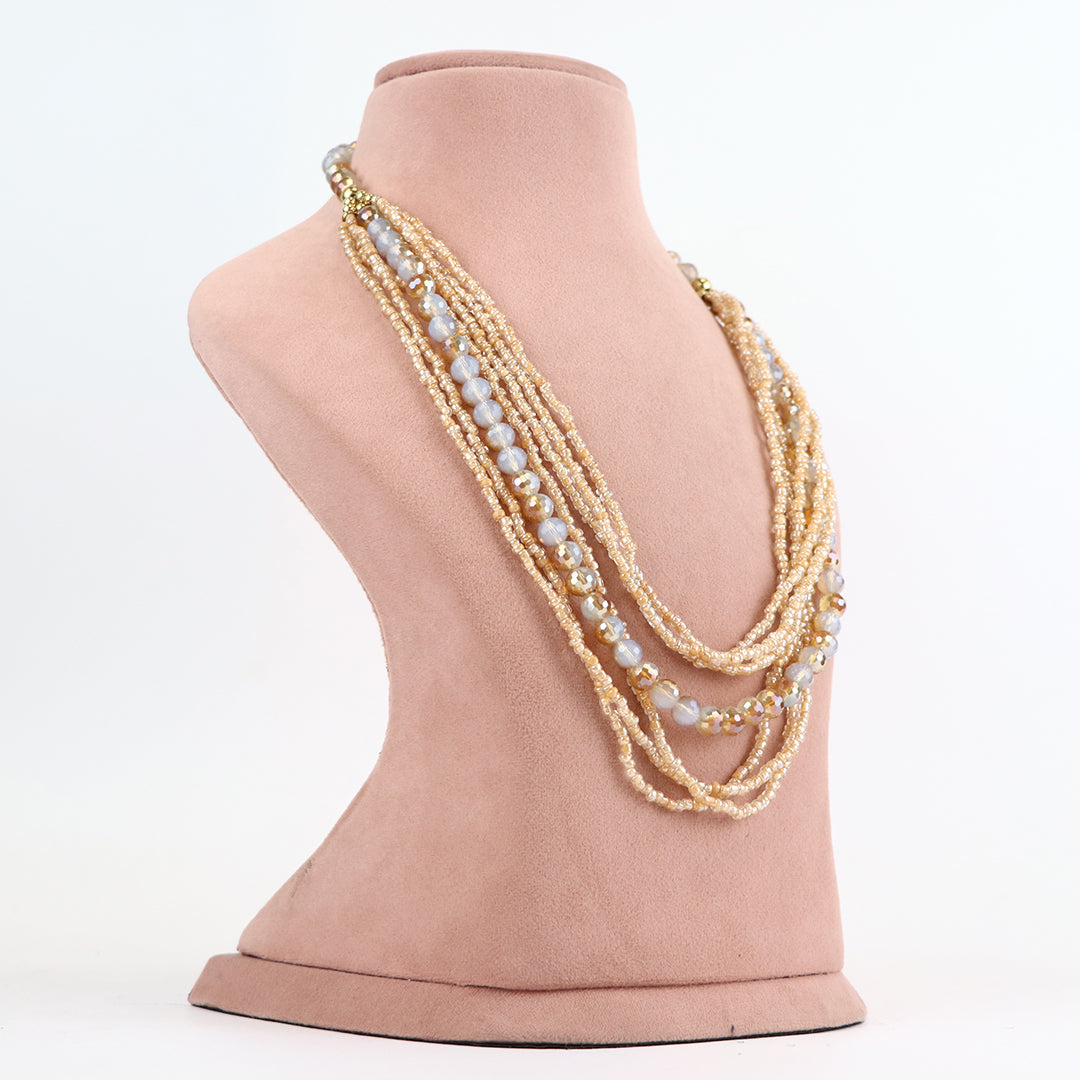 Champagne Elegance Multi-Strand Seed Bead Necklace Set