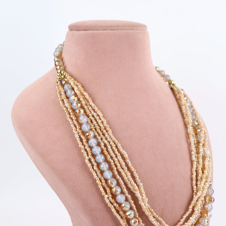 Champagne Elegance Multi-Strand Seed Bead Necklace Set