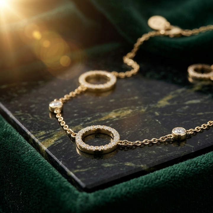 Halo Sparkle Station Necklace – 18k Gold Plated Waterproof Stainless Steel