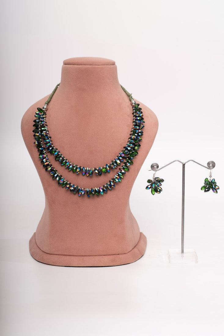 Emerald Twilight Layered Beaded Necklace Set