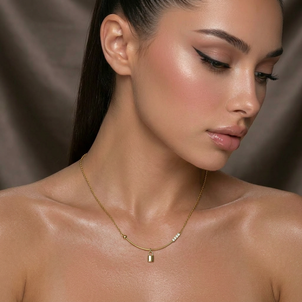 Golden Padlock Bar Necklace – Anti-Tarnish 18k Gold Plated Stainless Steel