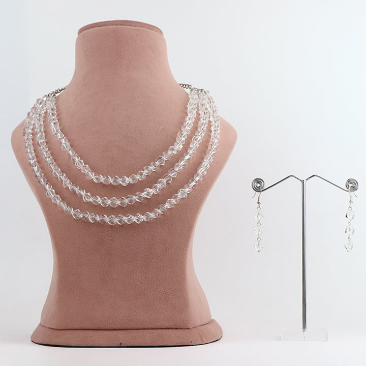 Multi-Strand Clear Faceted Crystal Necklace and Earring Set