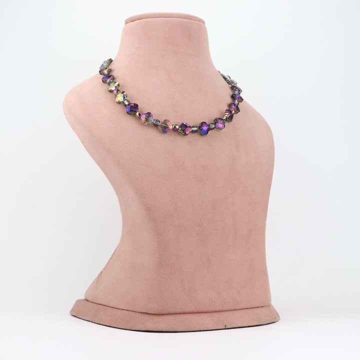 Purple and Iridescent Crystal Necklace and Earring Set
