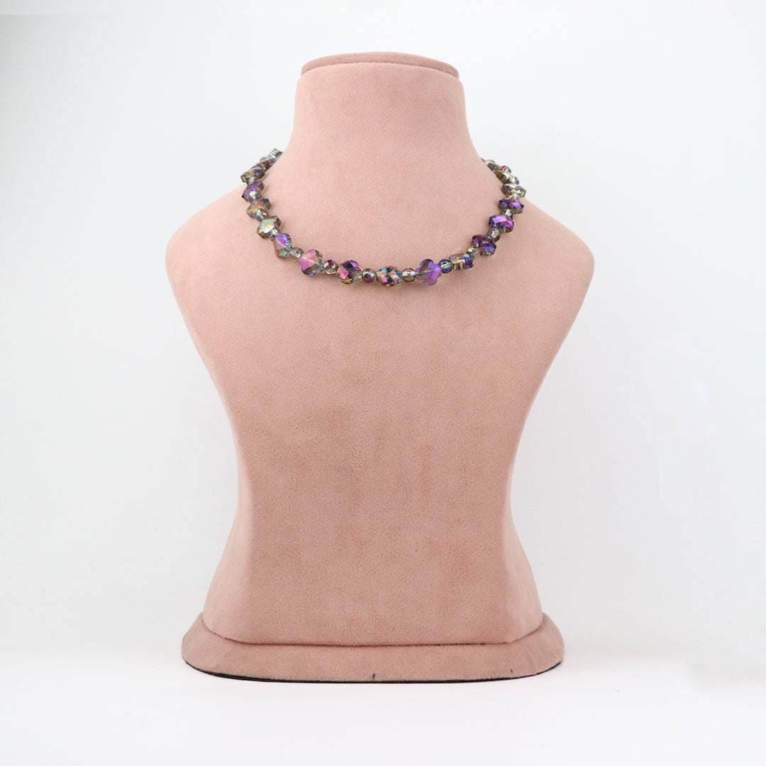 Purple and Iridescent Crystal Necklace and Earring Set